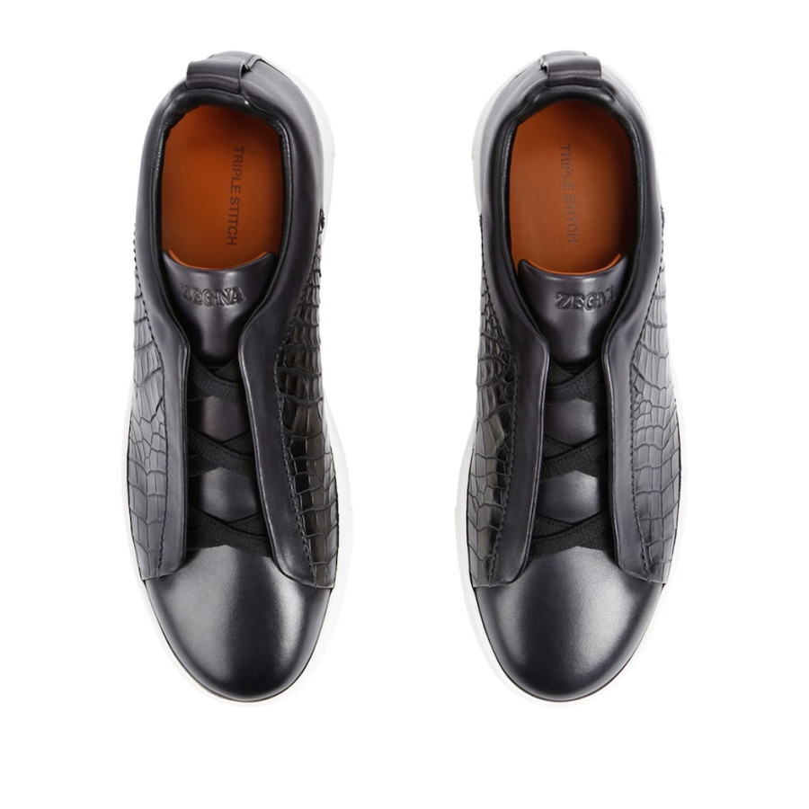 Zegna Triple Stitch Leather Black And Alligator — изображение 4