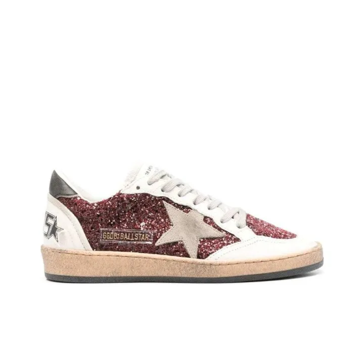 Golden Goose Ball Star In Burgundy Glitter