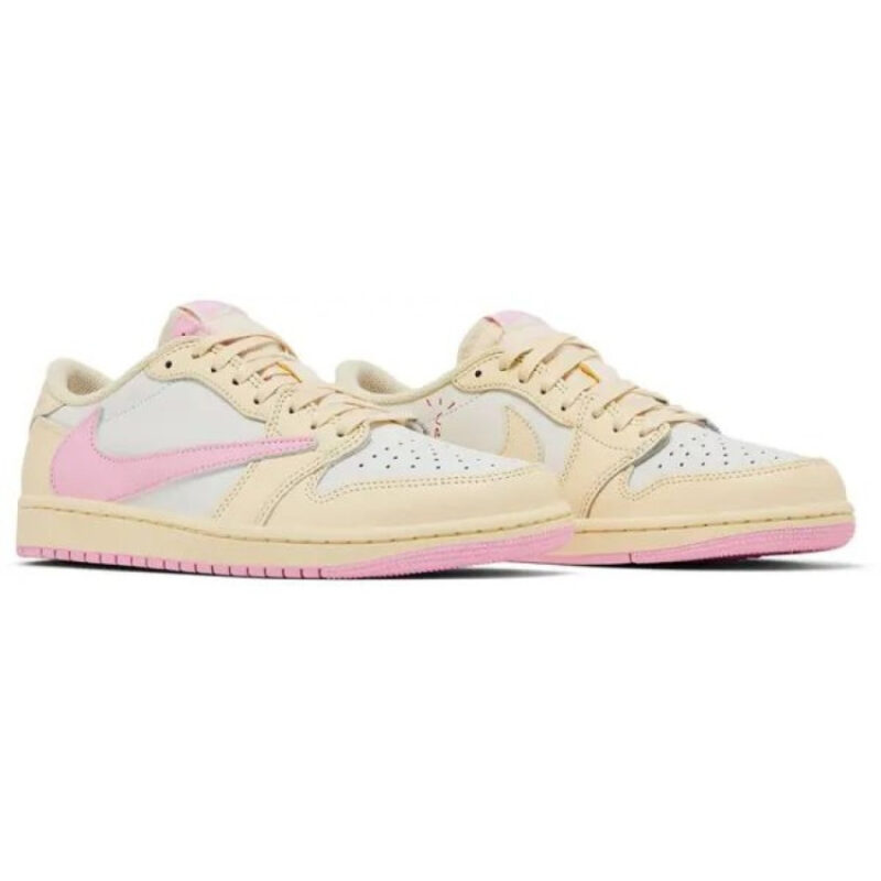 airjordan1lowxtravisscottmuslinshypink02-900×900 Кроссовки Nike Air Jordan 1 Low Муслин Трэвис Скотт с розовым перевернутым свушем