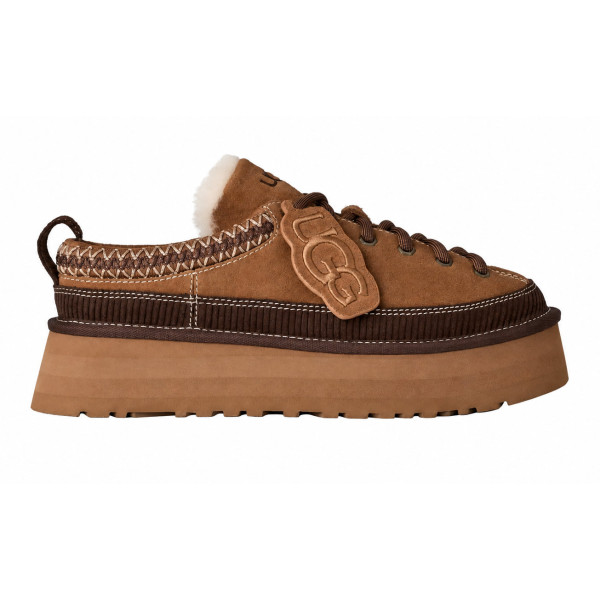 UGG Heritage Lace-Up Slipper Chestnut женские замшевые тапочки угги на платформе каштановые